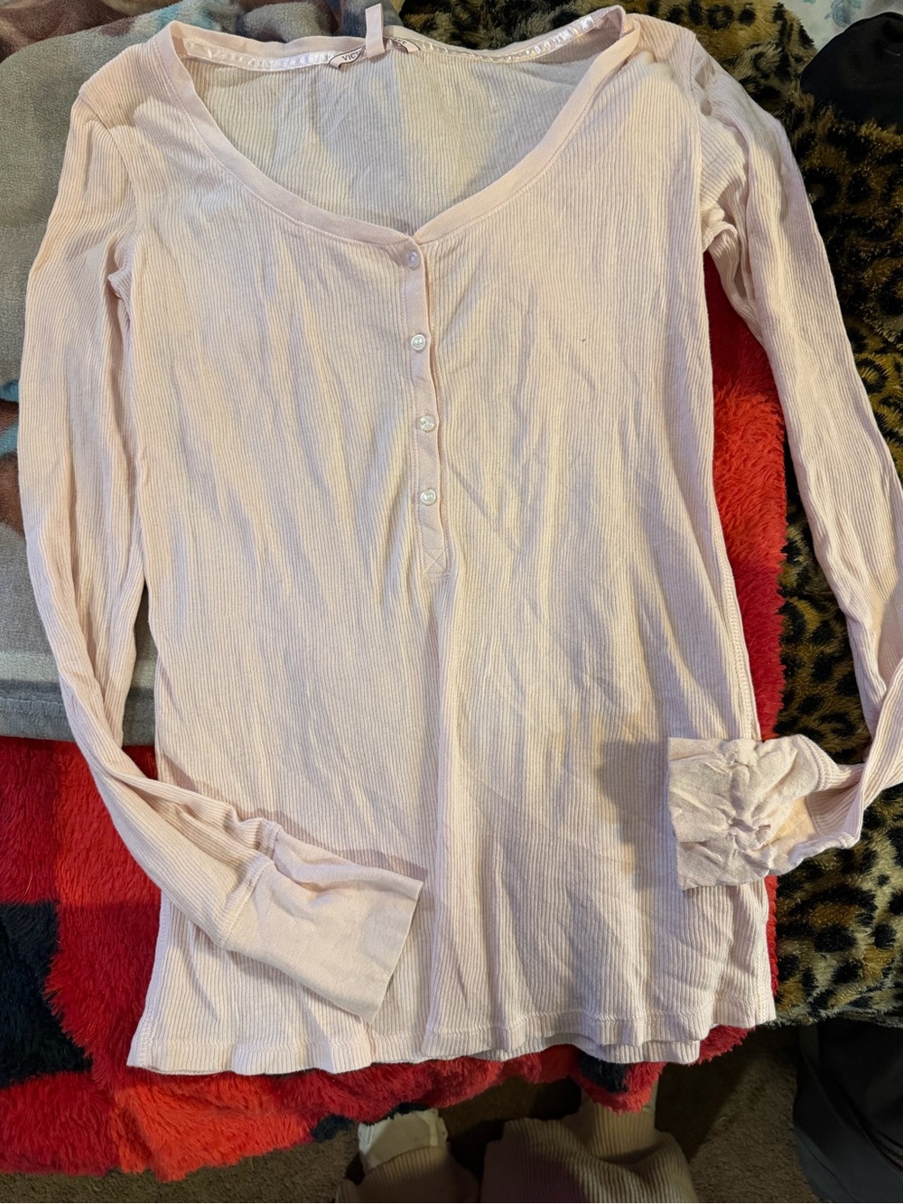 Victoria's Secret Light Pink Ribbed Long Sleeve Henley